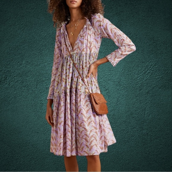 Tuckernuck Dresses & Skirts - Tuckernuck Yvonne S handmade hand printed cotton tiered midi dress size medium